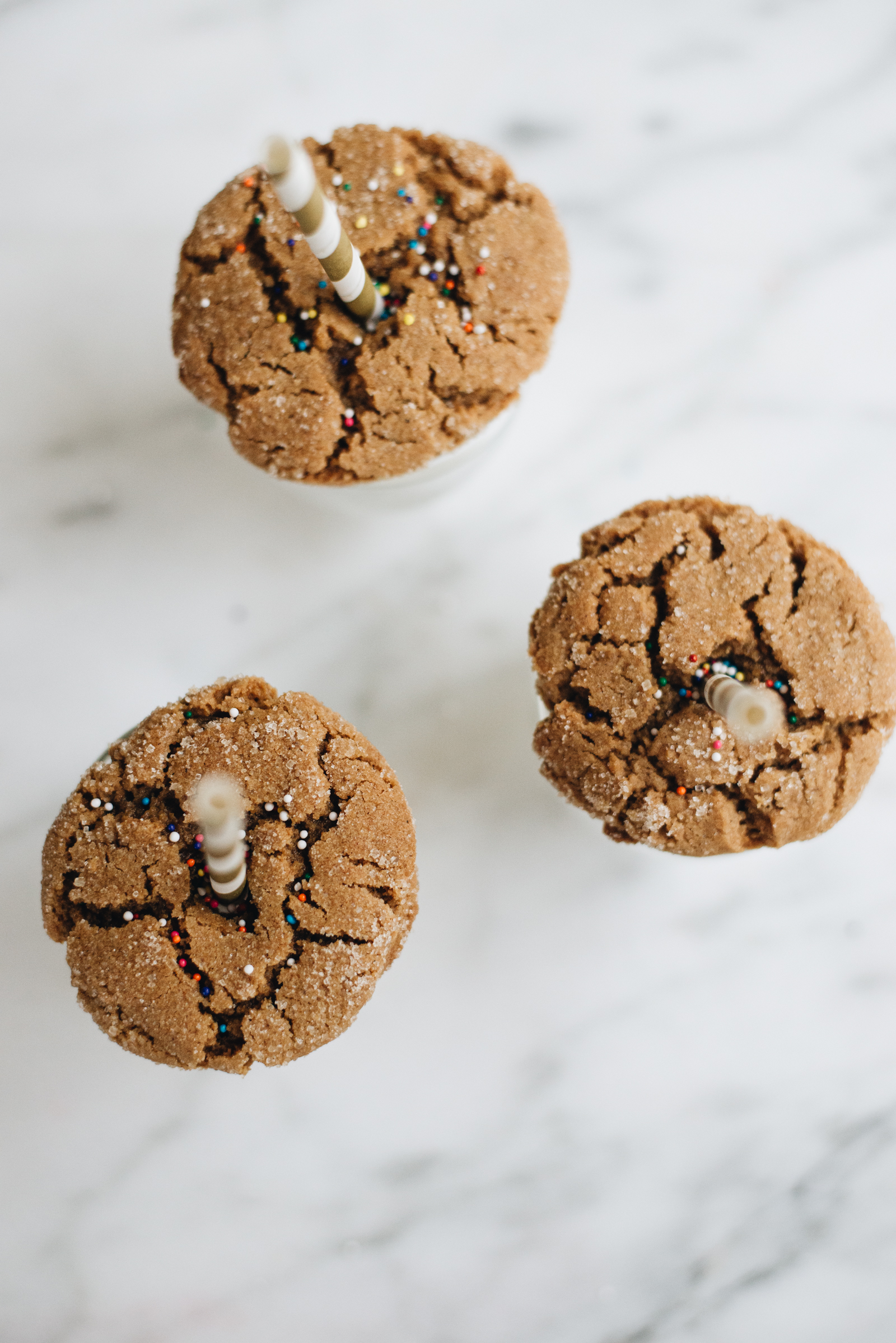 gingersnap cookie milk shooters with colorful sprinkles