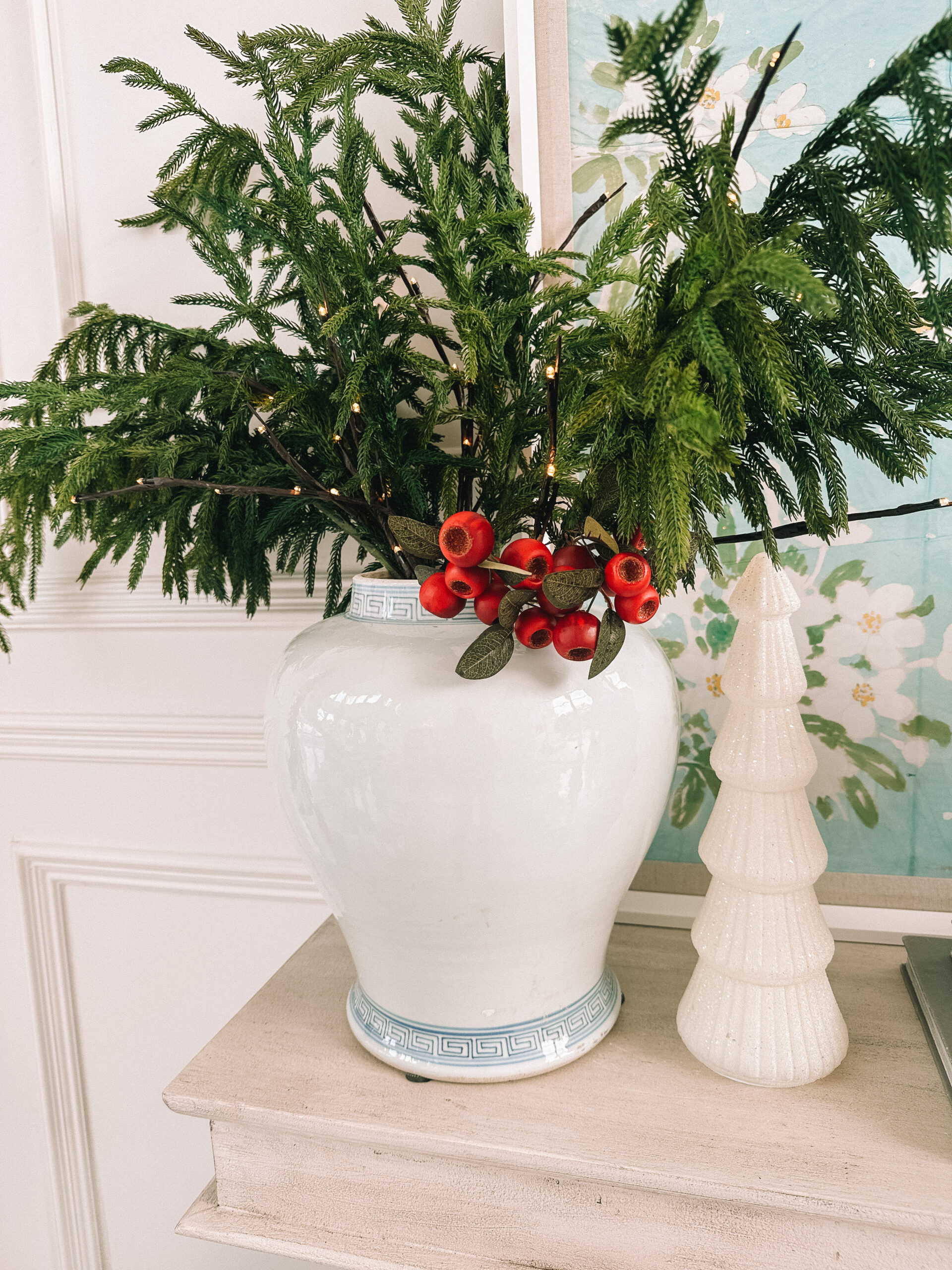 christmas mantle decor with tv above