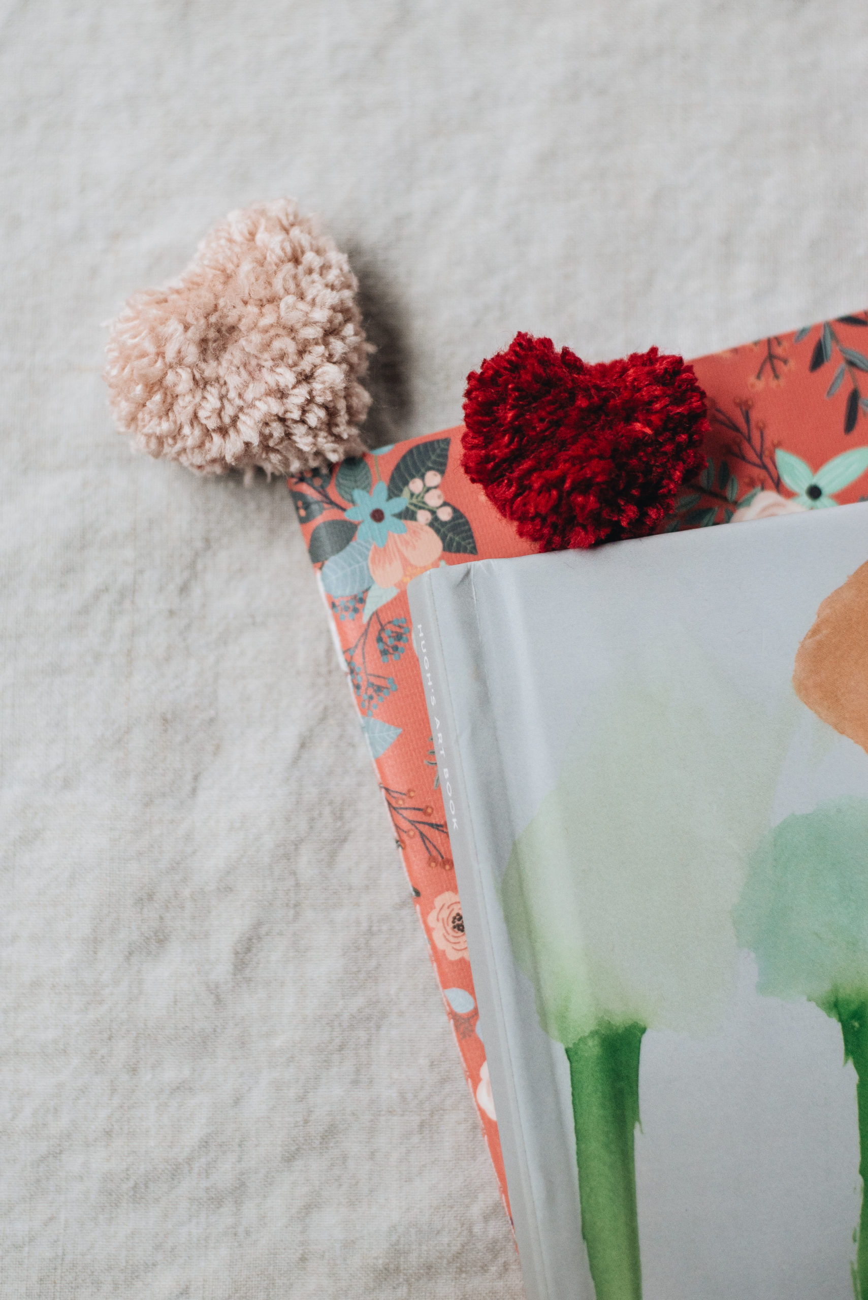 valentines day pom pom yarn bookmark casey wiegand