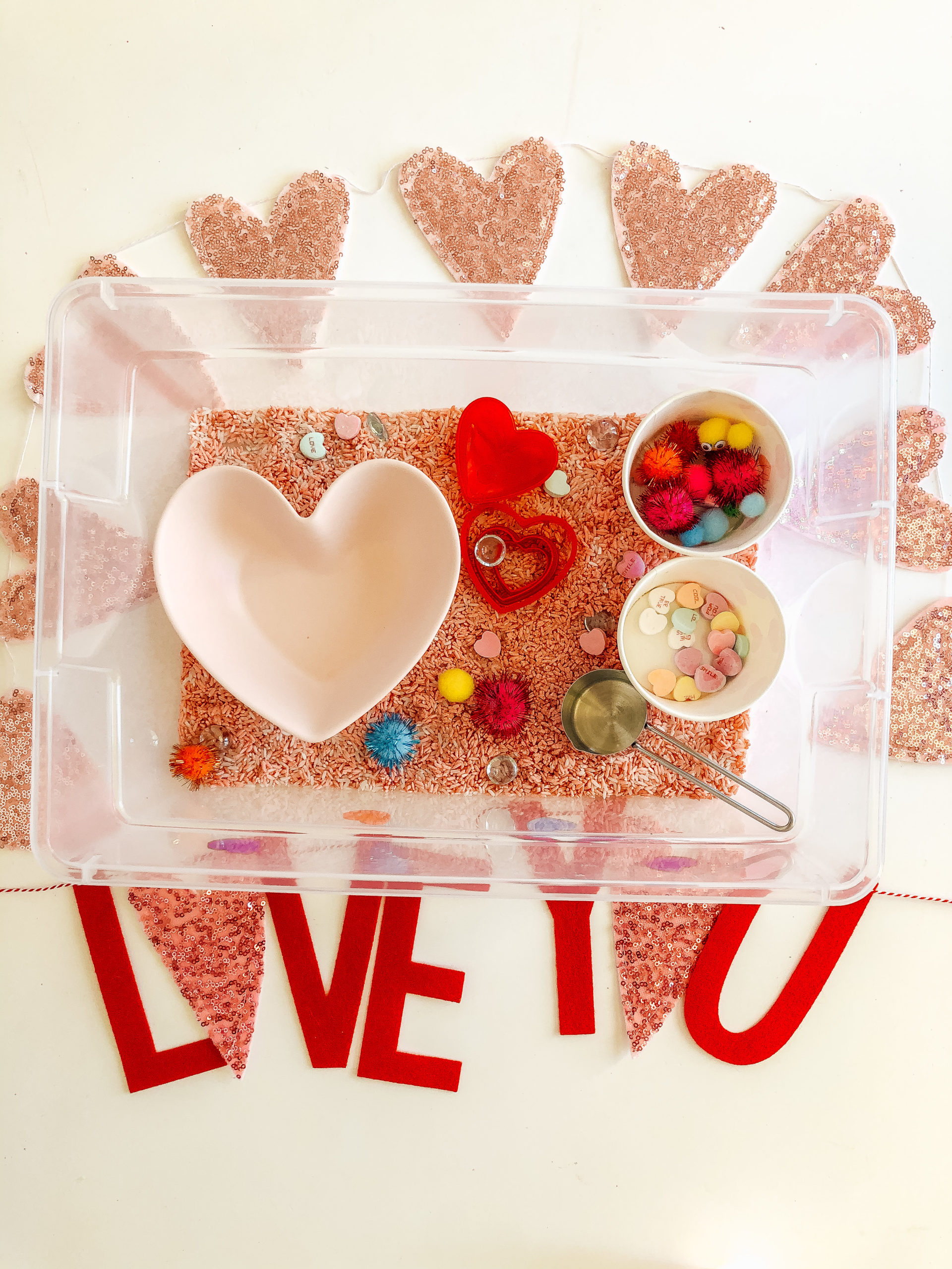 valentines day sensory bin